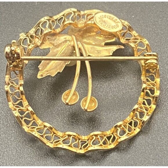 Classic Vintage  Brooch Pin 1/20 12K Gold Filled Round Faux Pearl 1.25"Retro - Picture 6 of 8
